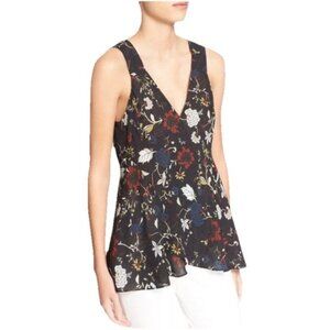 A.LC ALC Women's Sz 2 Purcell Black Floral Print Sleeveless Silk Top Tank